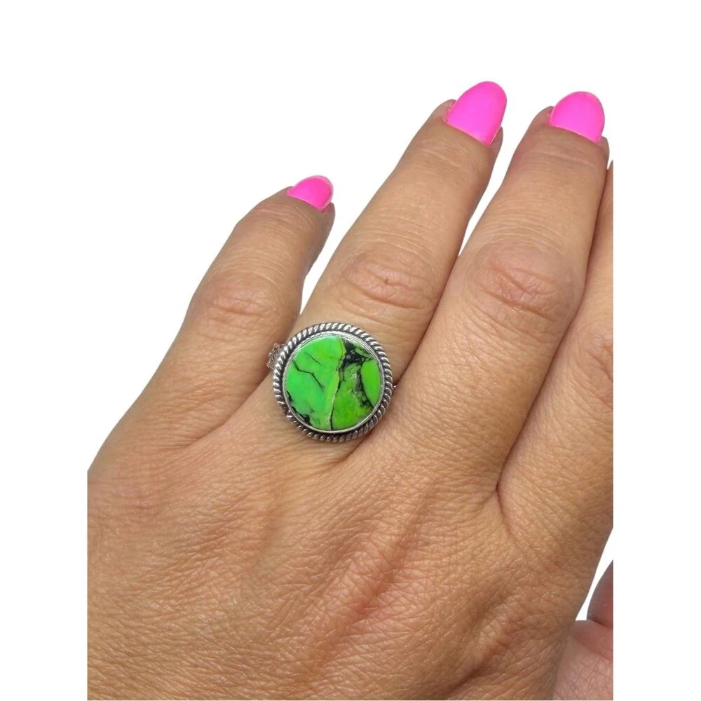 Green Matrix Turquoise Ring Size 7 Solid 925 Sterling Silver